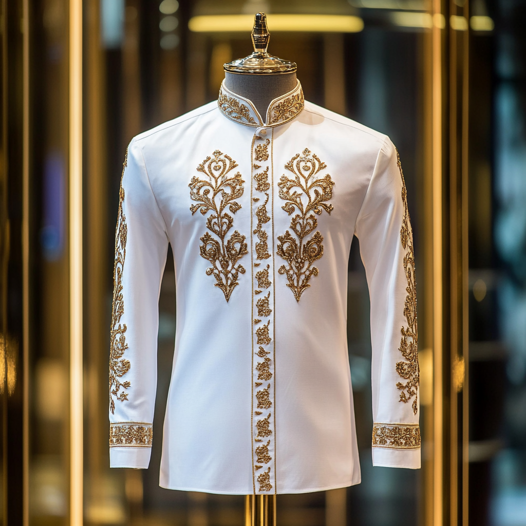 Luxurious and high-end Men's stand collar shirt floral patterns impeccable craftsmanship business leisure vacation long sleeve shirt