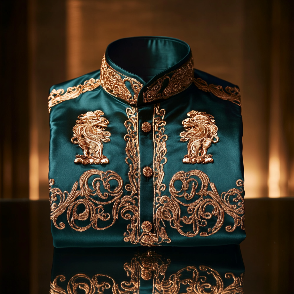 Luxurious and high-end Men's stand collar shirt floral patterns impeccable craftsmanship business leisure vacation long sleeve shirt