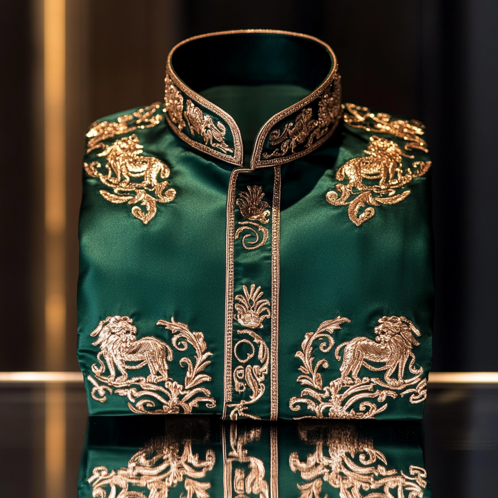 Luxurious and high-end Men's stand collar shirt floral patterns impeccable craftsmanship business leisure vacation long sleeve shirt