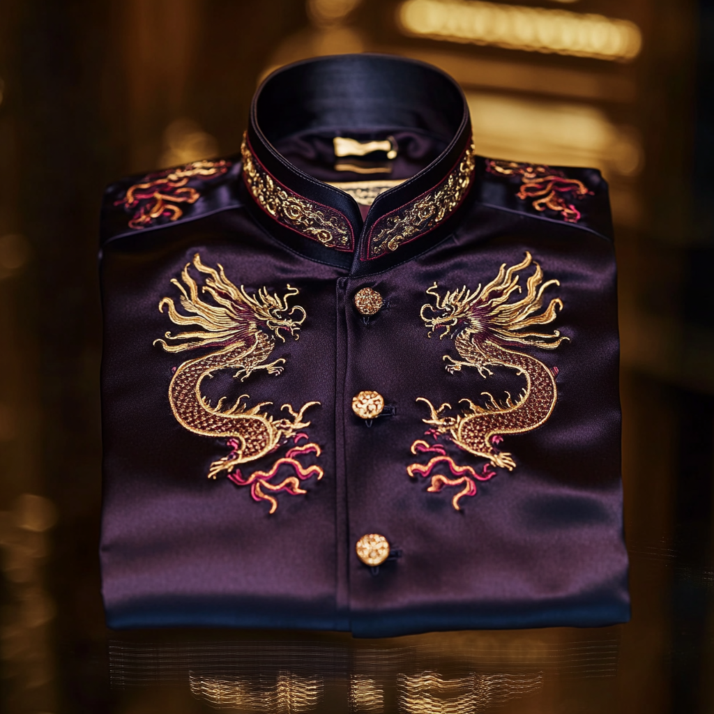 Luxurious and high-end Men's stand collar shirt floral patterns impeccable craftsmanship business leisure vacation long sleeve shirt