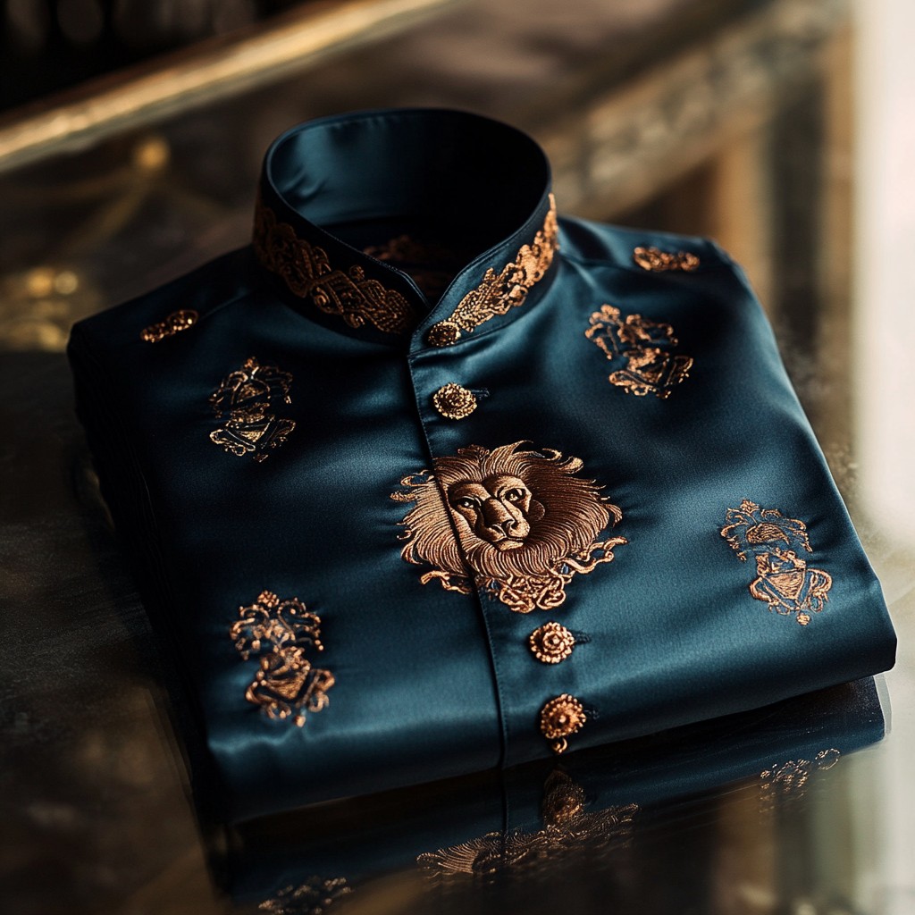 Luxurious and high-end Men's stand collar shirt floral patterns impeccable craftsmanship business leisure vacation long sleeve shirt