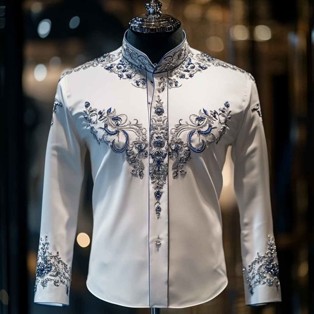 Luxurious and high-end Men's stand collar shirt floral patterns impeccable craftsmanship business leisure vacation long sleeve shirt