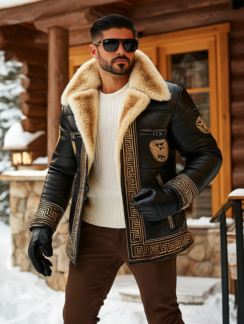 Men's street outdoor winter warm casual fashion lamb velvet collar coat jacket coat