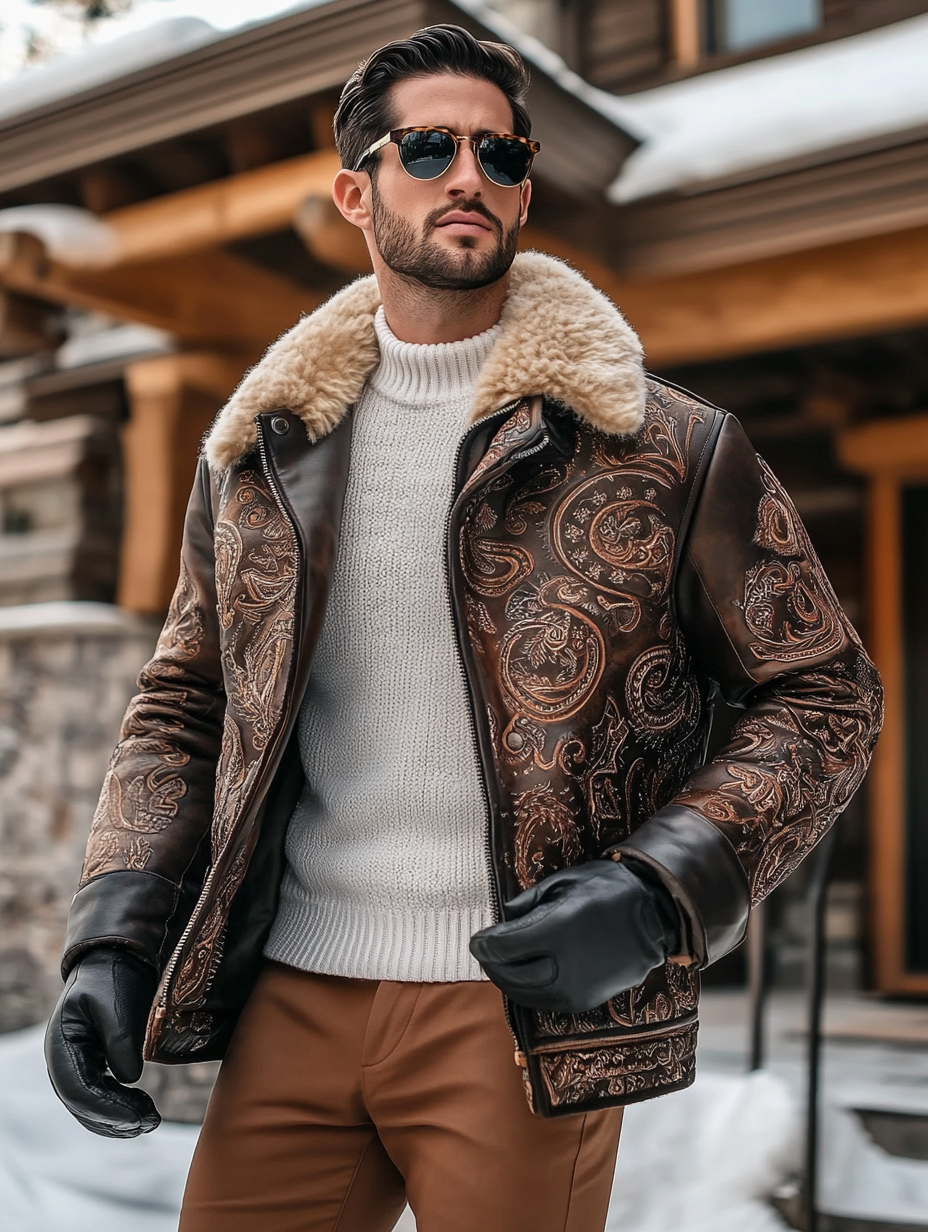 Men's street outdoor winter warm casual fashion lamb velvet collar coat jacket coat