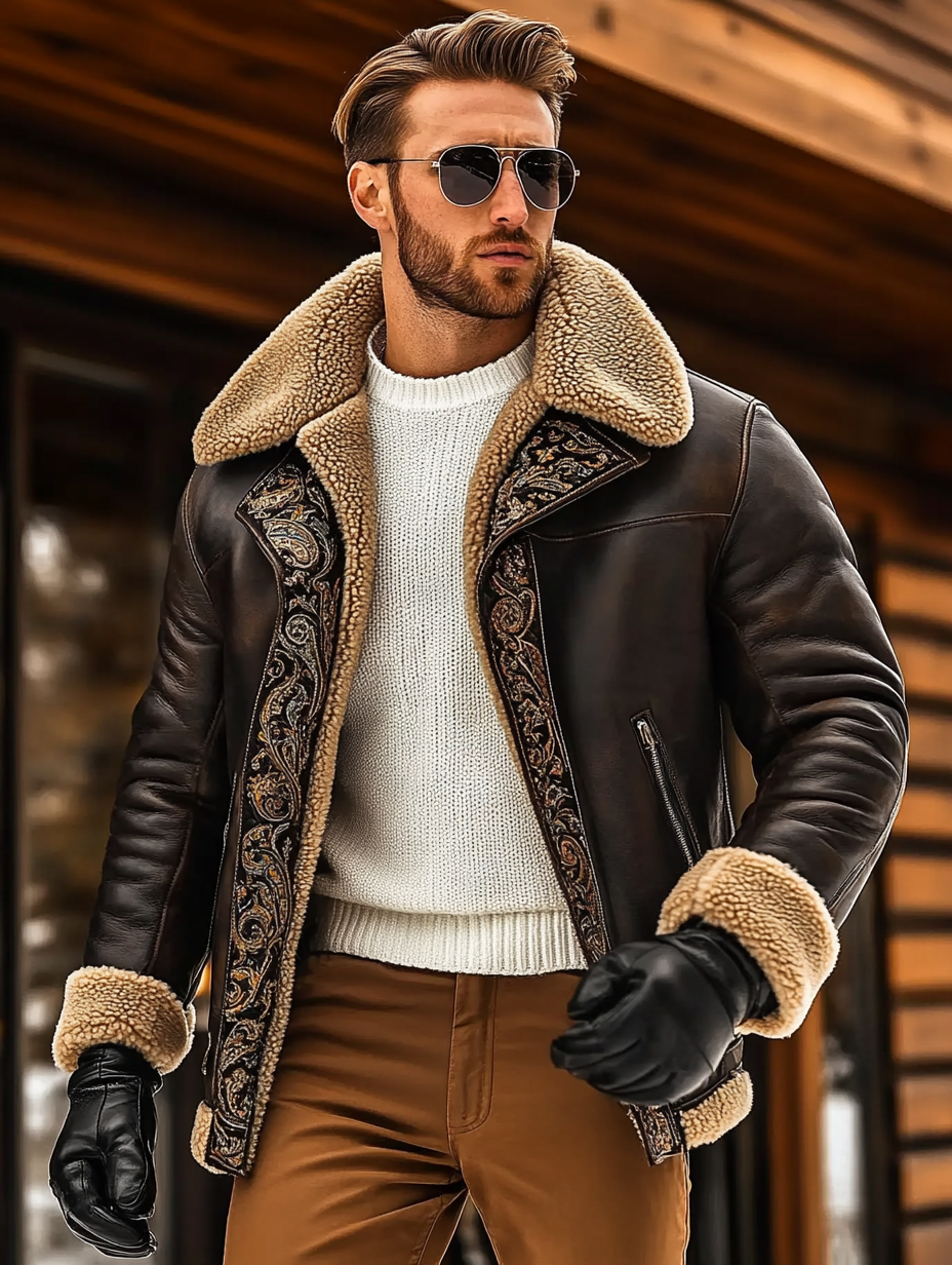 Men's street outdoor winter warm casual fashion lamb velvet collar coat jacket coat