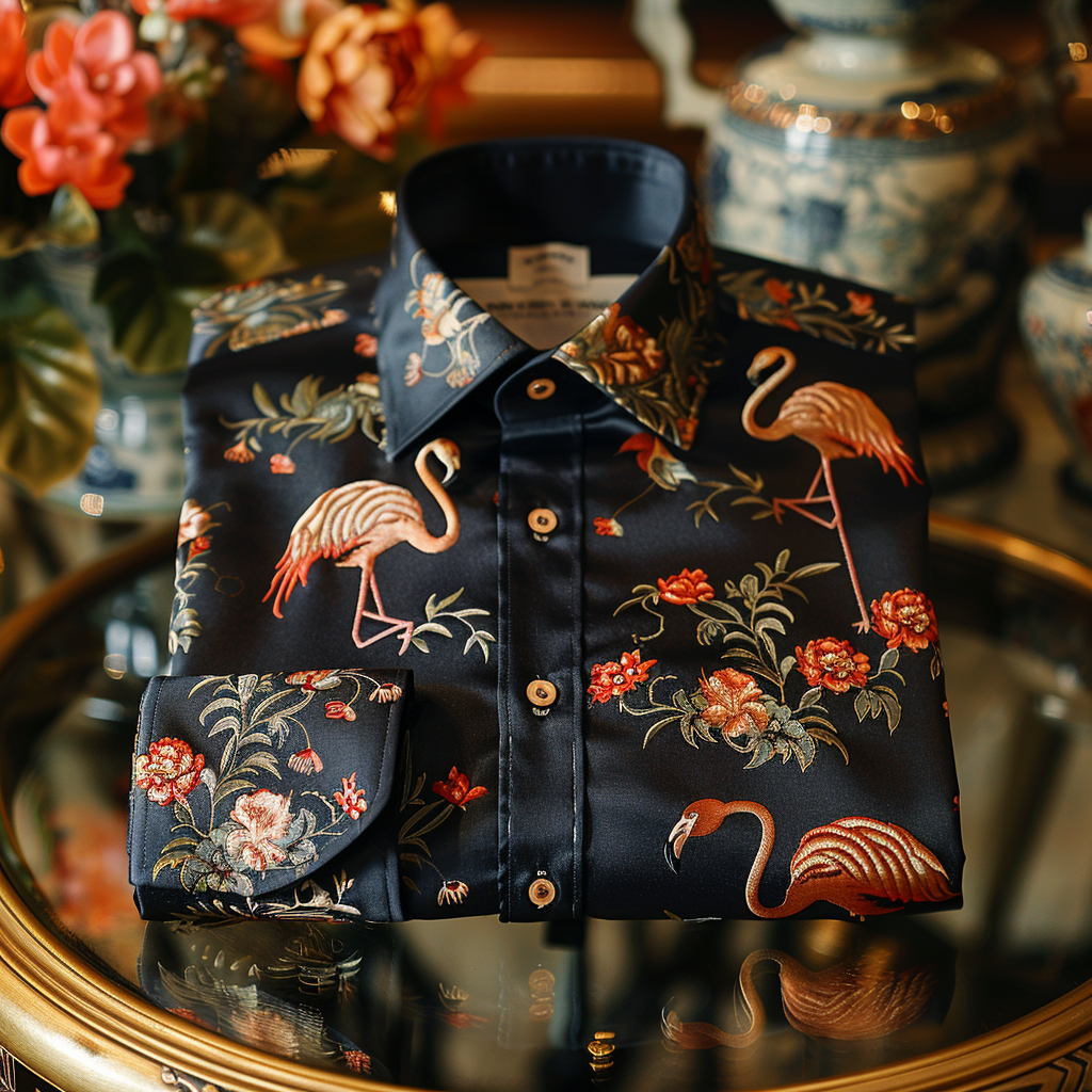 Modern men's silk shirt thanksgiving luxury  textured pattern