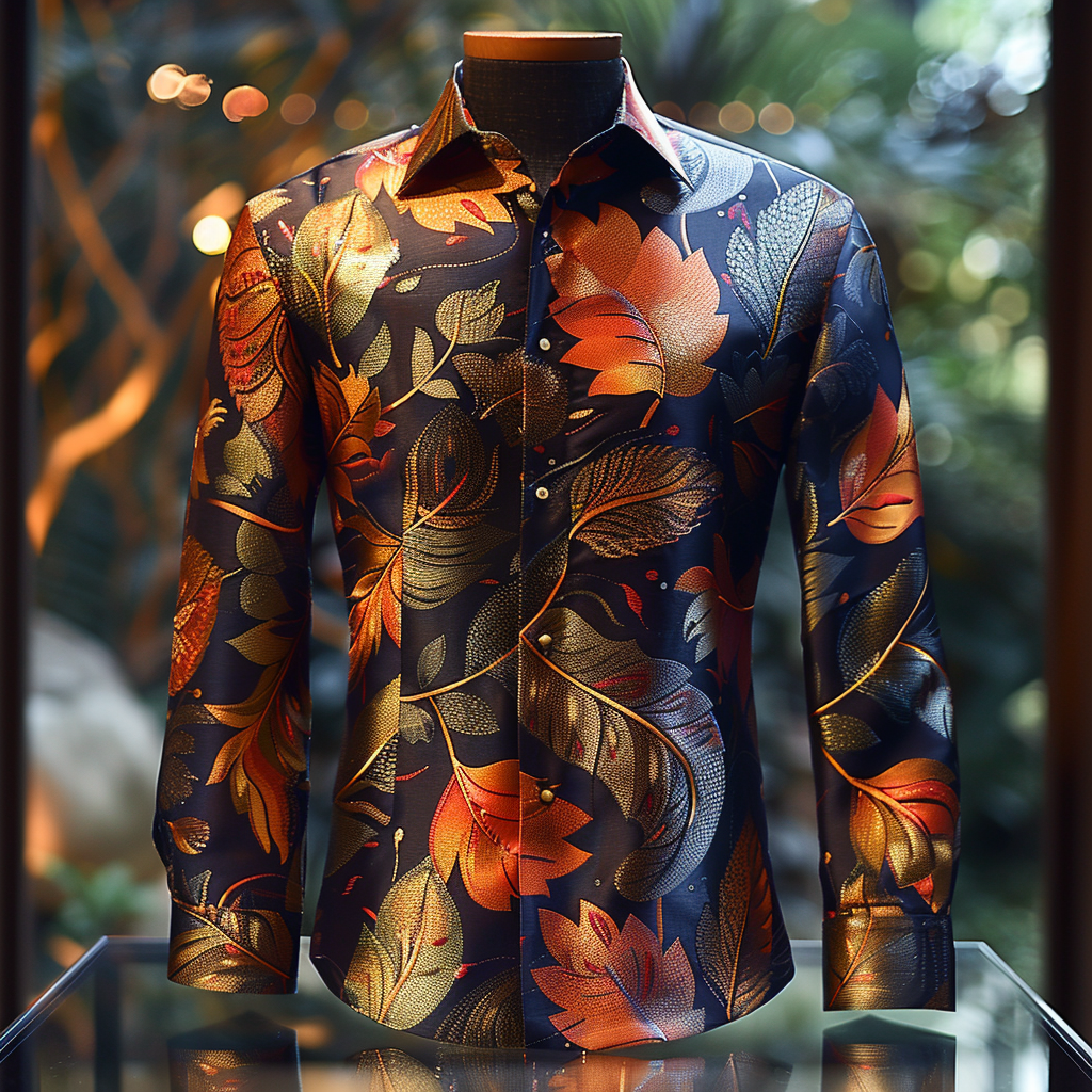 Modern men's silk shirt thanksgiving luxury  textured pattern
