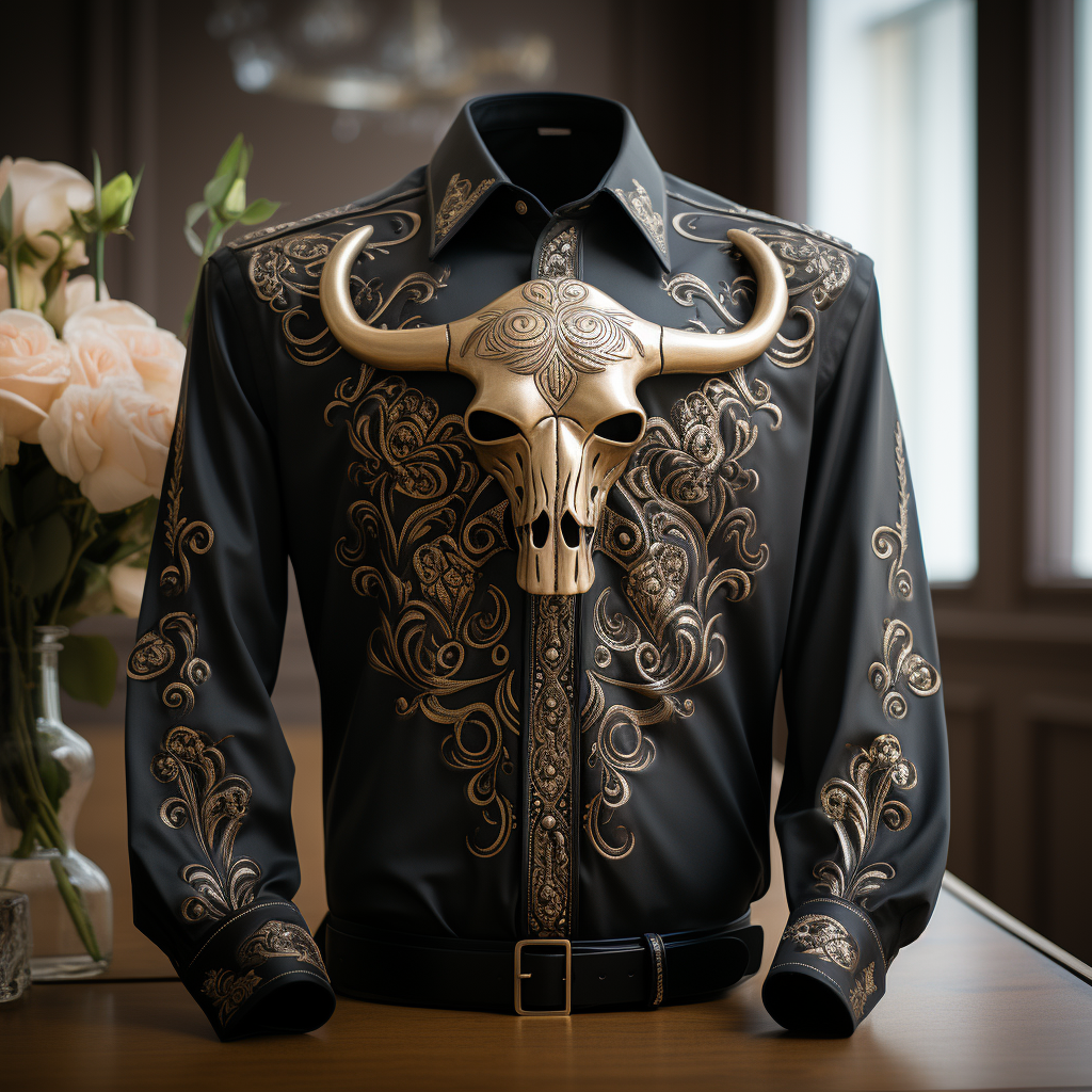Unique western-inspired men’s luxurious silk long sleeve shirt