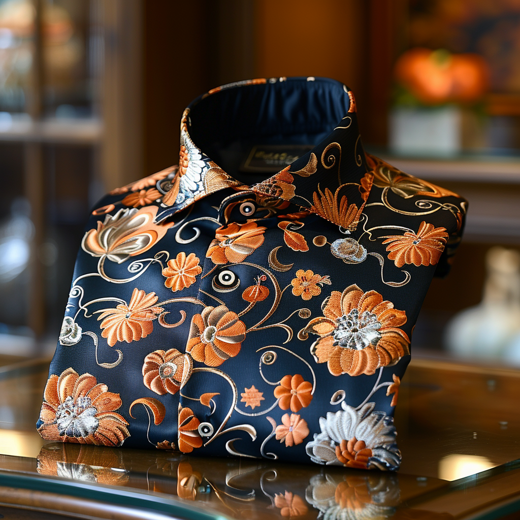 Modern men's silk shirt thanksgiving luxury  textured pattern