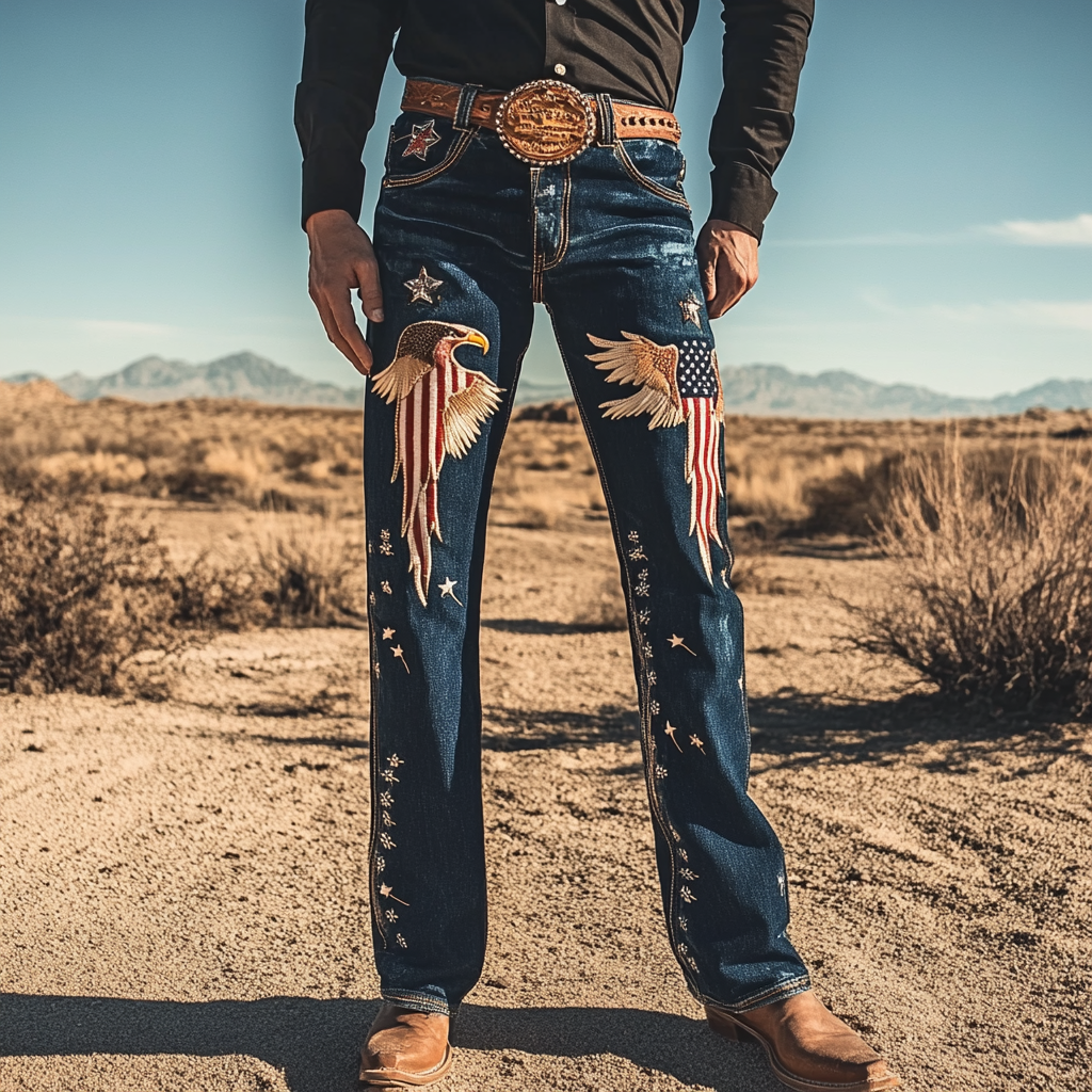 2025 Men's Western Jeans FLAG Western Elements Classic Vacation Casual Outdoor trousers Jeans