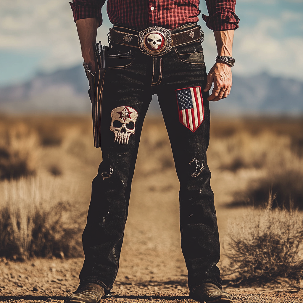 2025 Men's Western Jeans FLAG Western Elements Classic Vacation Casual Outdoor trousers Jeans