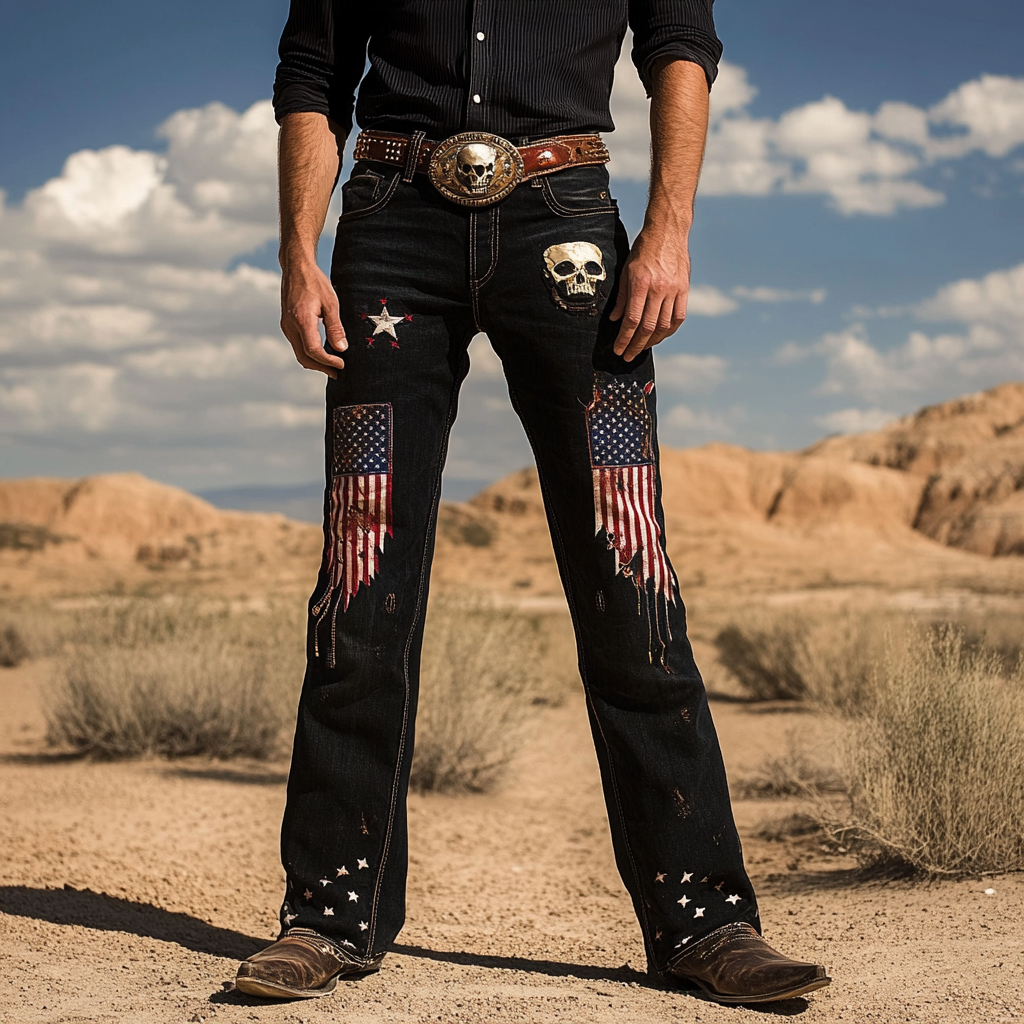 2025 Men's Western Jeans FLAG Western Elements Classic Vacation Casual Outdoor trousers Jeans