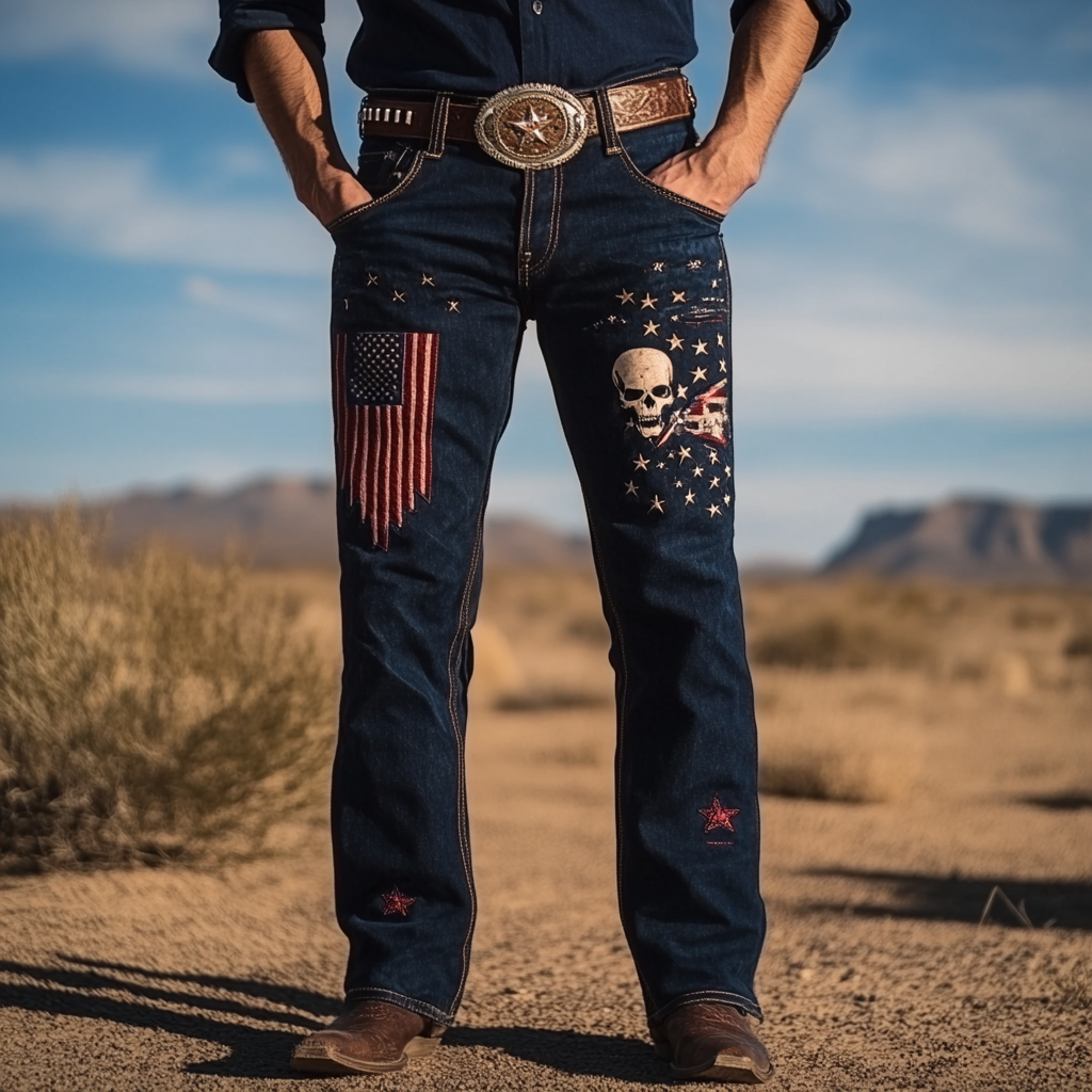 2025 Men's Western Jeans FLAG Western Elements Classic Vacation Casual Outdoor trousers Jeans