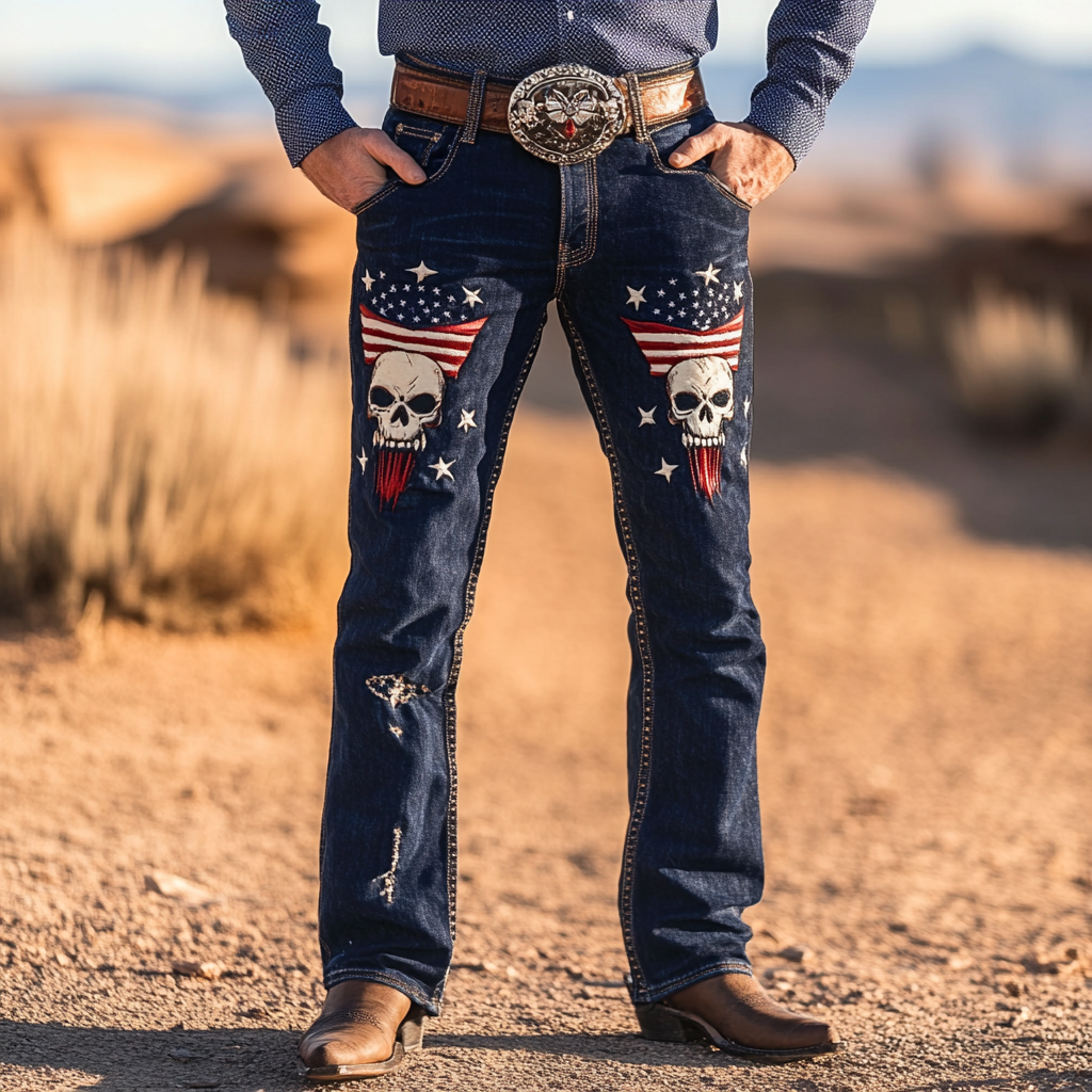 2025 Men's Western Jeans FLAG Western Elements Classic Vacation Casual Outdoor trousers Jeans