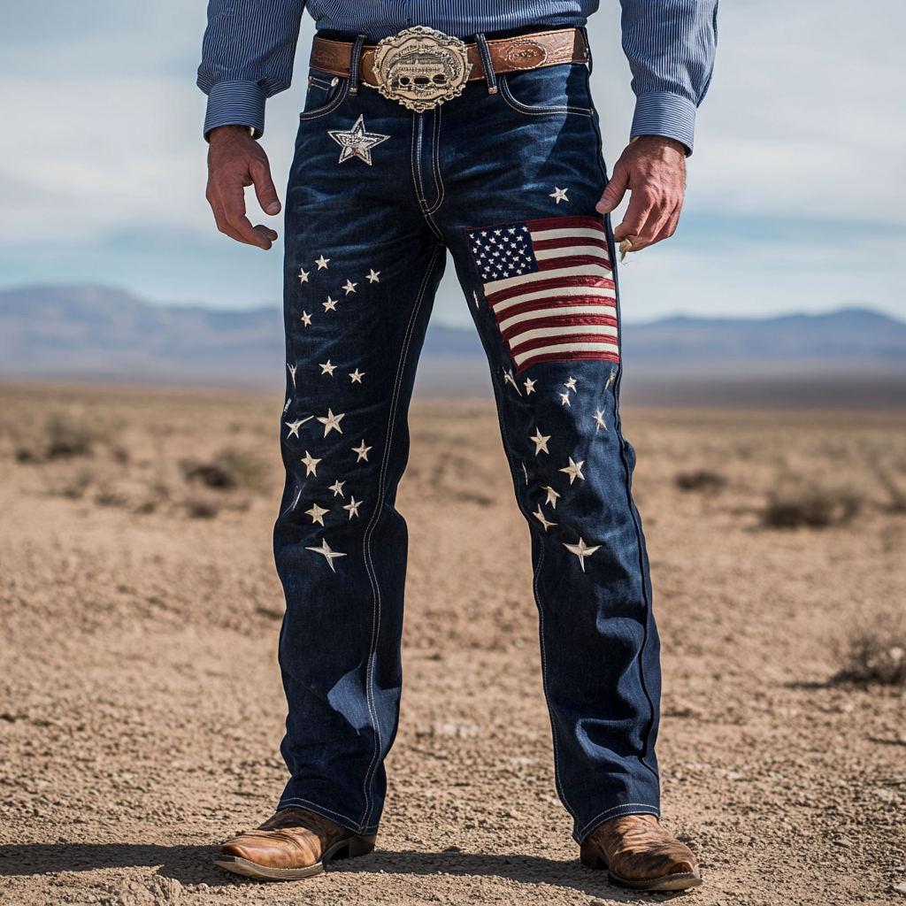 2025 Men's Western Jeans FLAG Western Elements Classic Vacation Casual Outdoor trousers Jeans