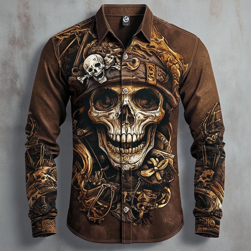 2025 new military design fashion style skull long sleeve shirt