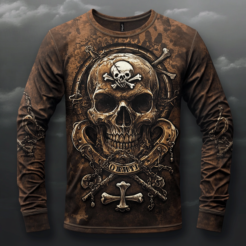 2025 new military design fashion style skull long sleeve shirt