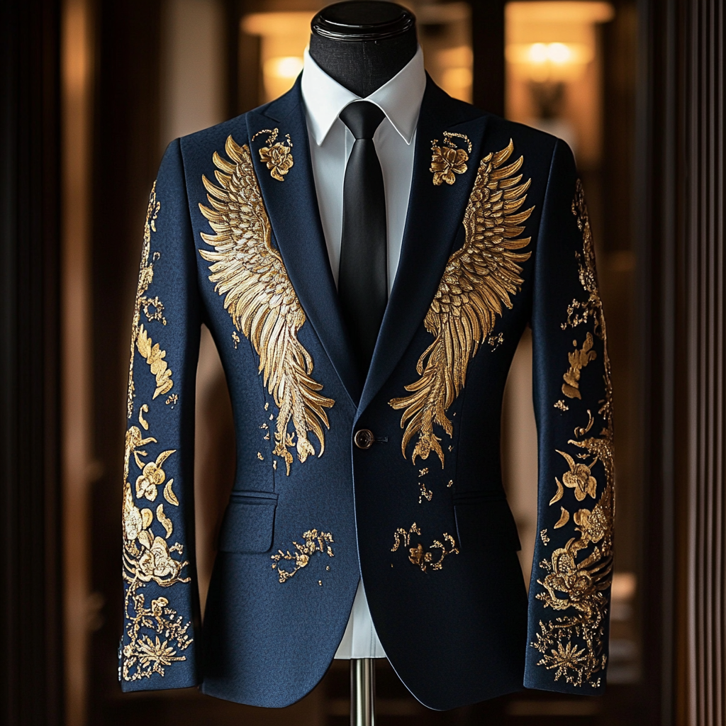 Men's Luxury Embroidery  Business Casual Fashion Blazer Jacket Suit  Jacke Anzug