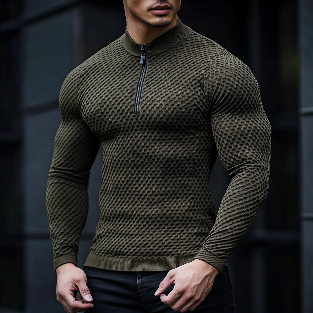 Perfect fashion comfort slim-fit top  high-neck half-zip jacket sweatshirt outdoor daily sports  waffle polo pullover shirt 