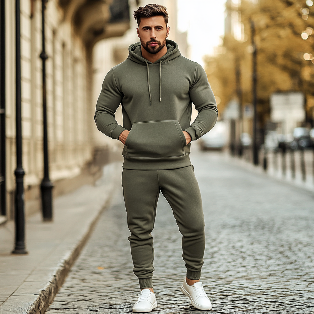 Men's  perfect fit casual  long sleeve sports suit hoodies jacket set two piece set