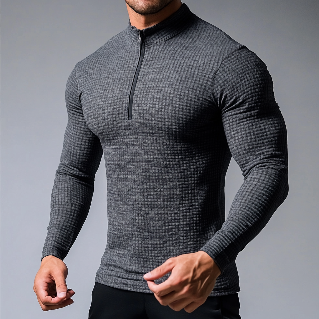 Perfect fashion comfort slim-fit top  high-neck half-zip jacket sweatshirt outdoor daily sports  waffle polo pullover shirt 