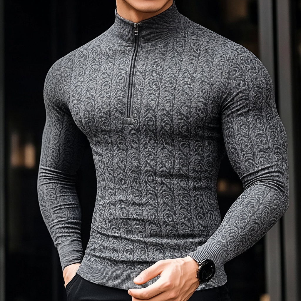 Perfect fashion comfort slim-fit top  high-neck half-zip jacket sweatshirt outdoor daily sports  waffle polo pullover shirt 