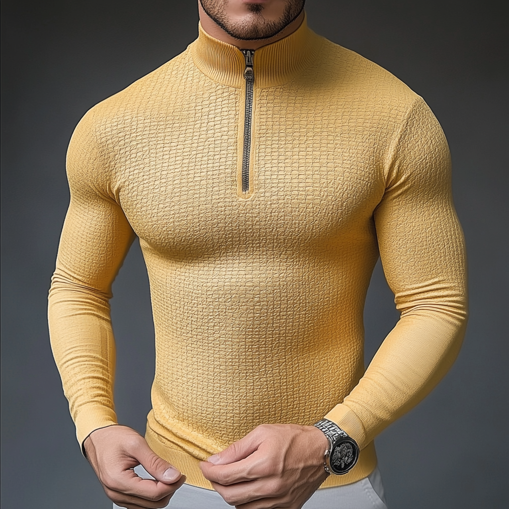 Perfect fashion comfort slim-fit top  high-neck half-zip jacket sweatshirt outdoor daily sports  waffle polo pullover shirt 