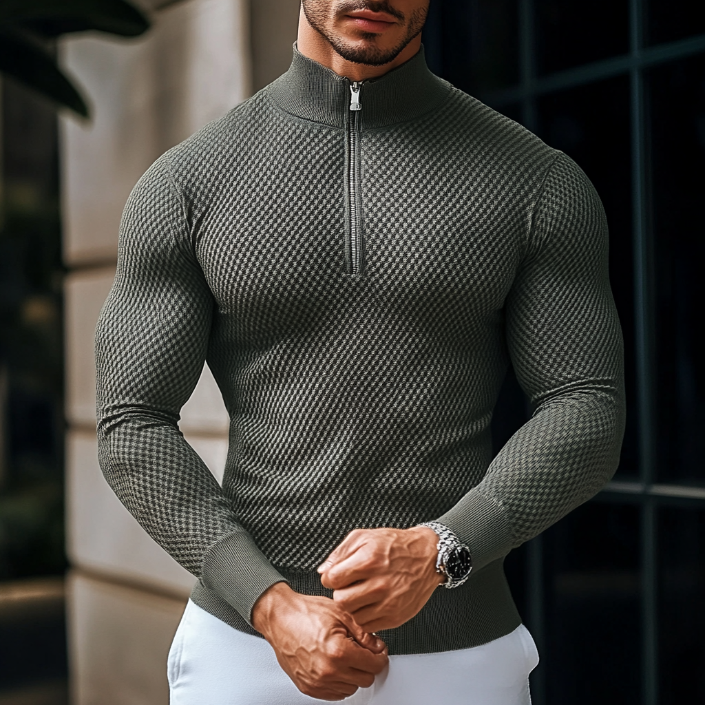 Perfect fashion comfort slim-fit top  high-neck half-zip jacket sweatshirt outdoor daily sports  waffle polo pullover shirt 