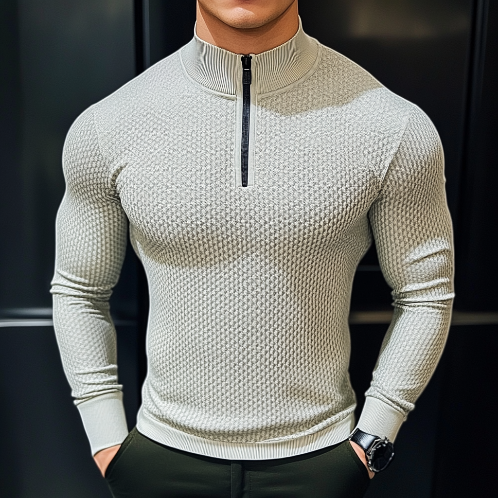 Perfect fashion comfort slim-fit top  high-neck half-zip jacket sweatshirt outdoor daily sports  waffle polo pullover shirt 