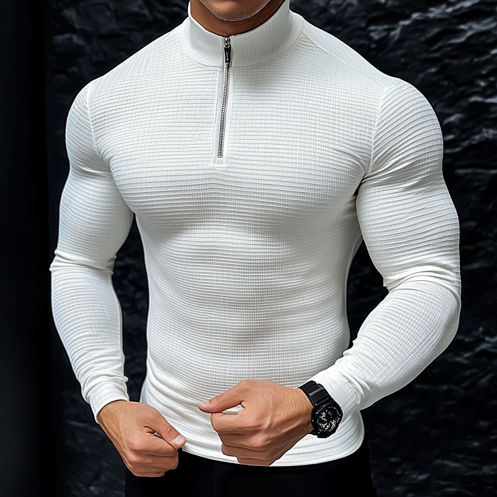 Perfect fashion comfort slim-fit top  high-neck half-zip jacket sweatshirt outdoor daily sports  waffle polo pullover shirt 