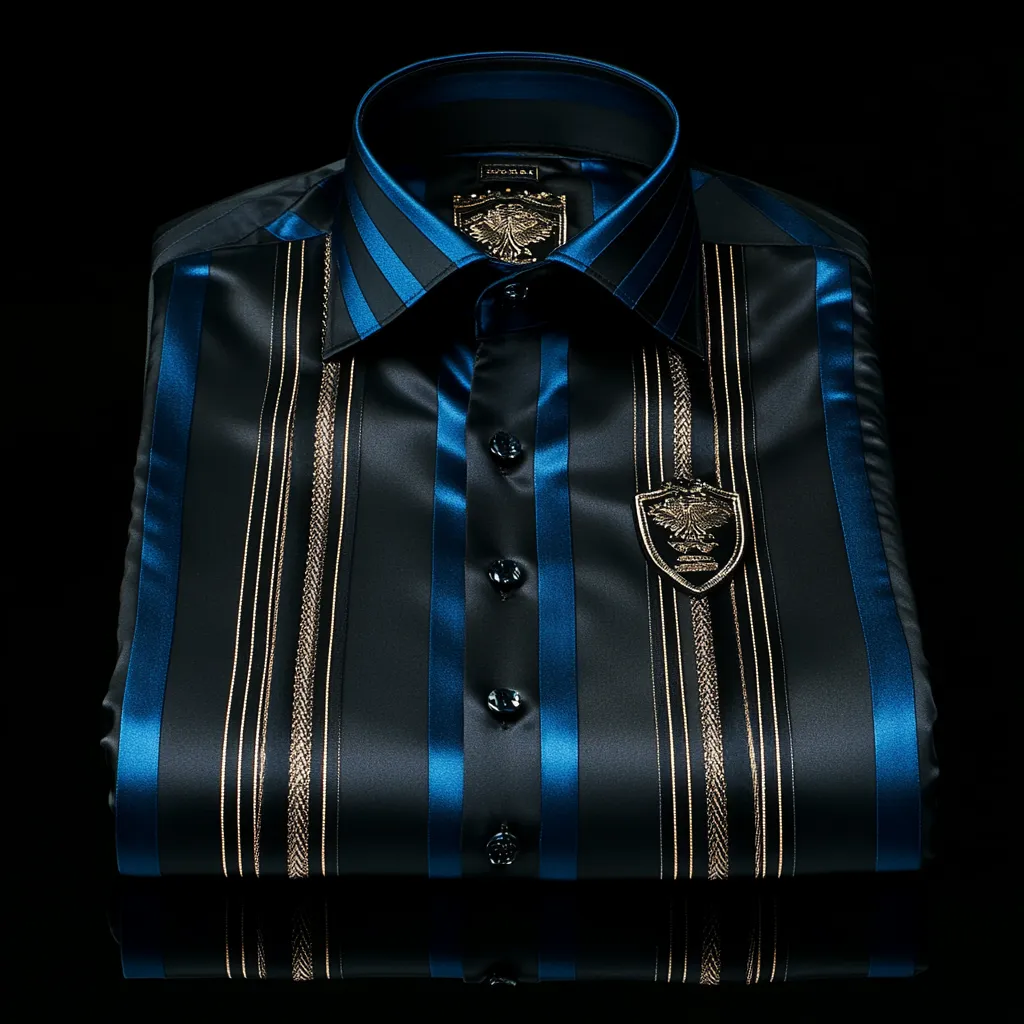 High Elasticity Soft Unique Men's Satin Luxe Print Short Sleeve Button Shirt