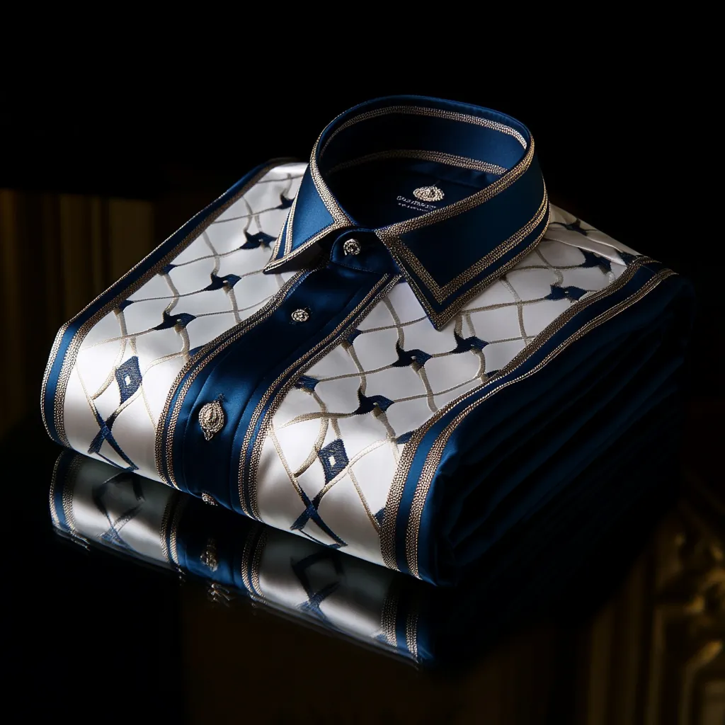 High Elasticity Soft Unique Men's Satin Luxe Print Short Sleeve Button Shirt