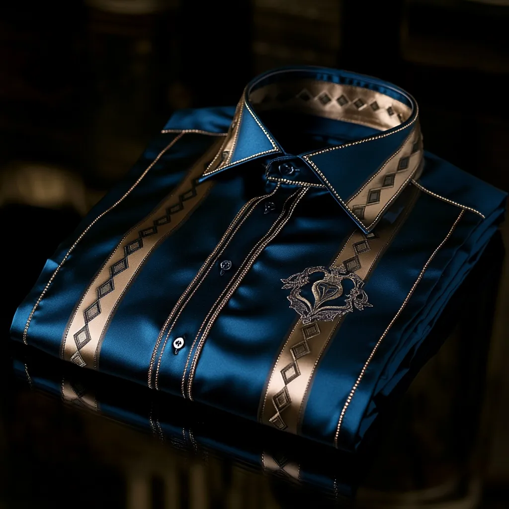 High Elasticity Soft Unique Men's Satin Luxe Print Short Sleeve Button Shirt