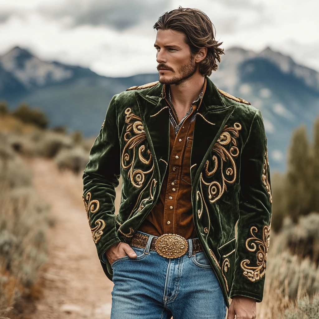 Men American Western Suit Outdoor Jacket Blazer