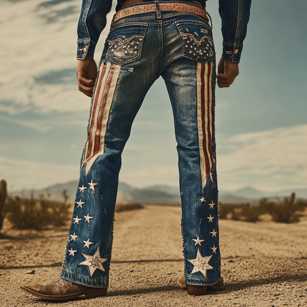 2025 Men's Western Jeans FLAG Western Elements Classic Vacation Casual Outdoor trousers Jeans