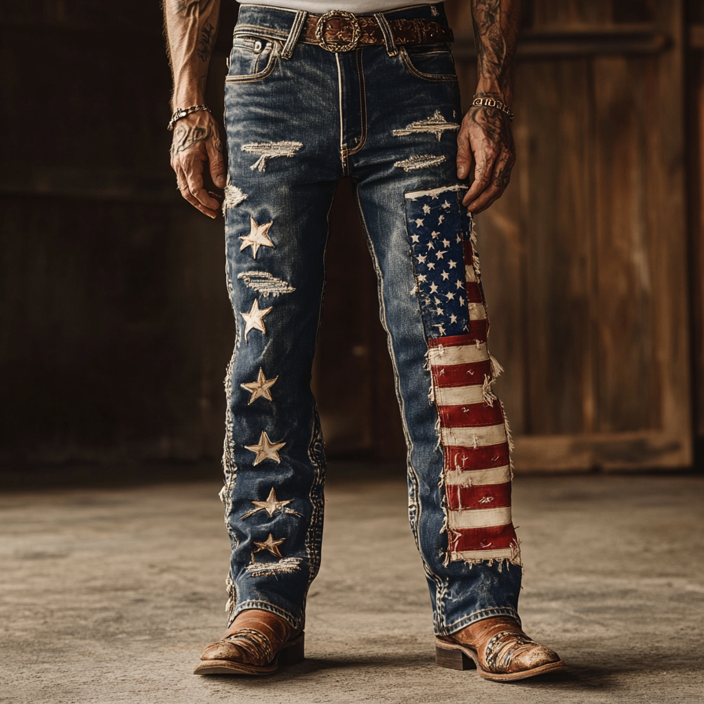 2025 Men's Western Jeans FLAG Western Elements Classic Vacation Casual Outdoor trousers Jeans