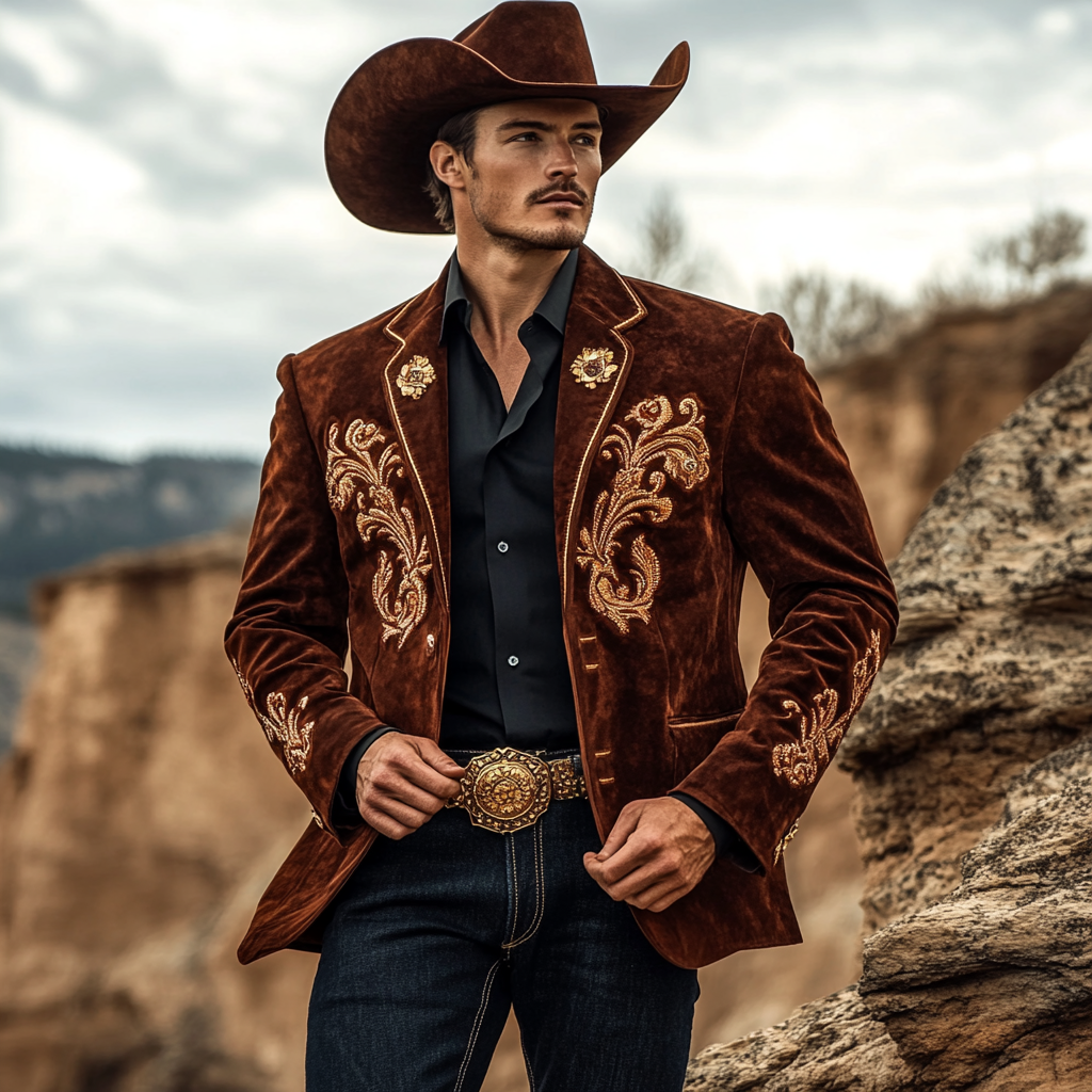 Men American Western Suit Outdoor Jacket Blazer