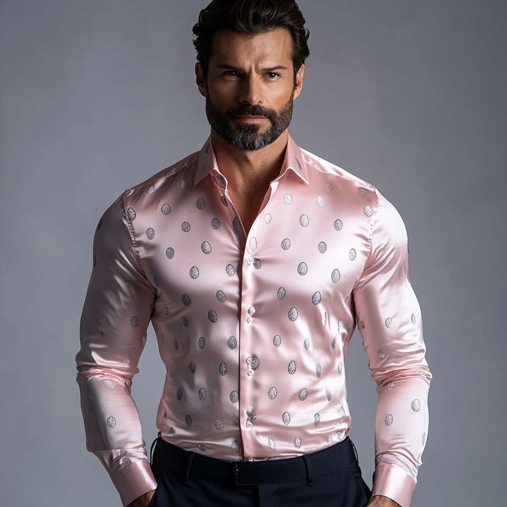 Fashionable and luxurious  exquisite men silk shirt Easter eggs long-sleeved men silk shirt 