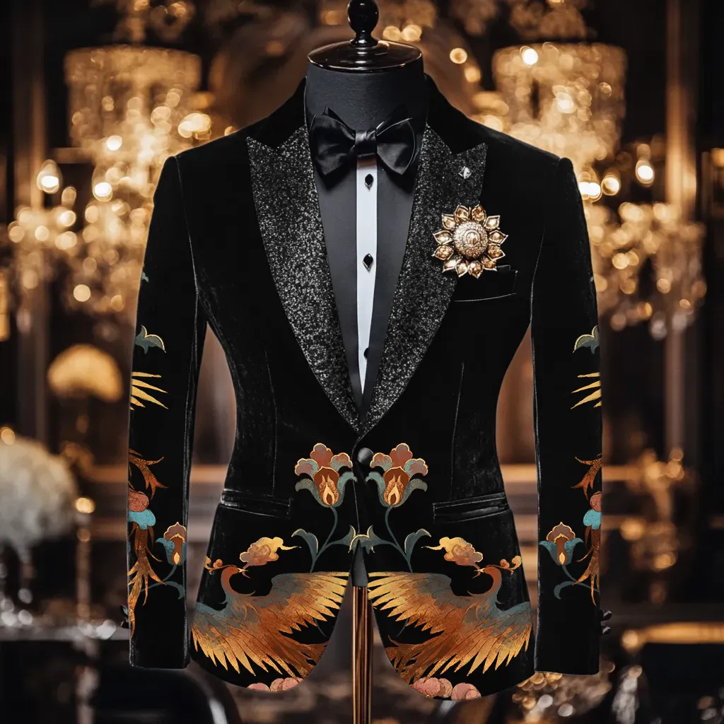 Men's Luxury Embroidery  Business Casual Fashion Blazer Jacket Suit  Jacke Anzug