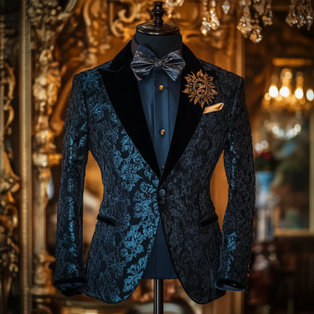 Men's Luxury Embroidery  Business Casual Fashion Blazer Jacket Suit  Jacke Anzug