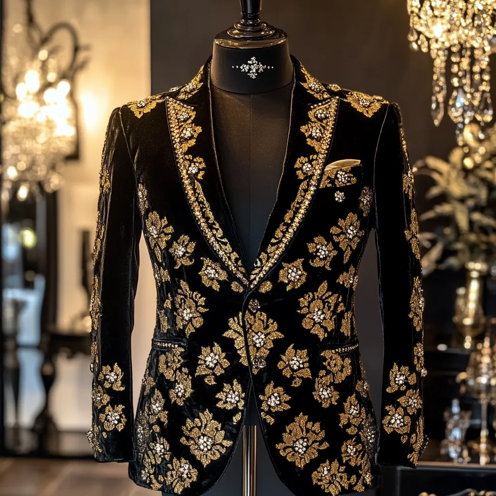 Men's Luxury Embroidery  Business Casual Fashion Blazer Jacket Suit  Jacke Anzug