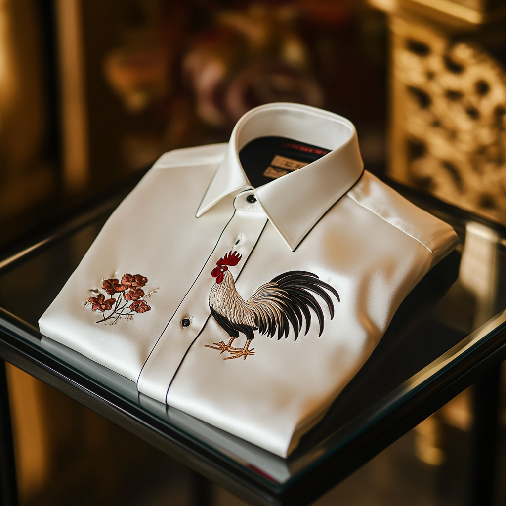 Men classic stylized rooster designformal casual long sleeve shirt