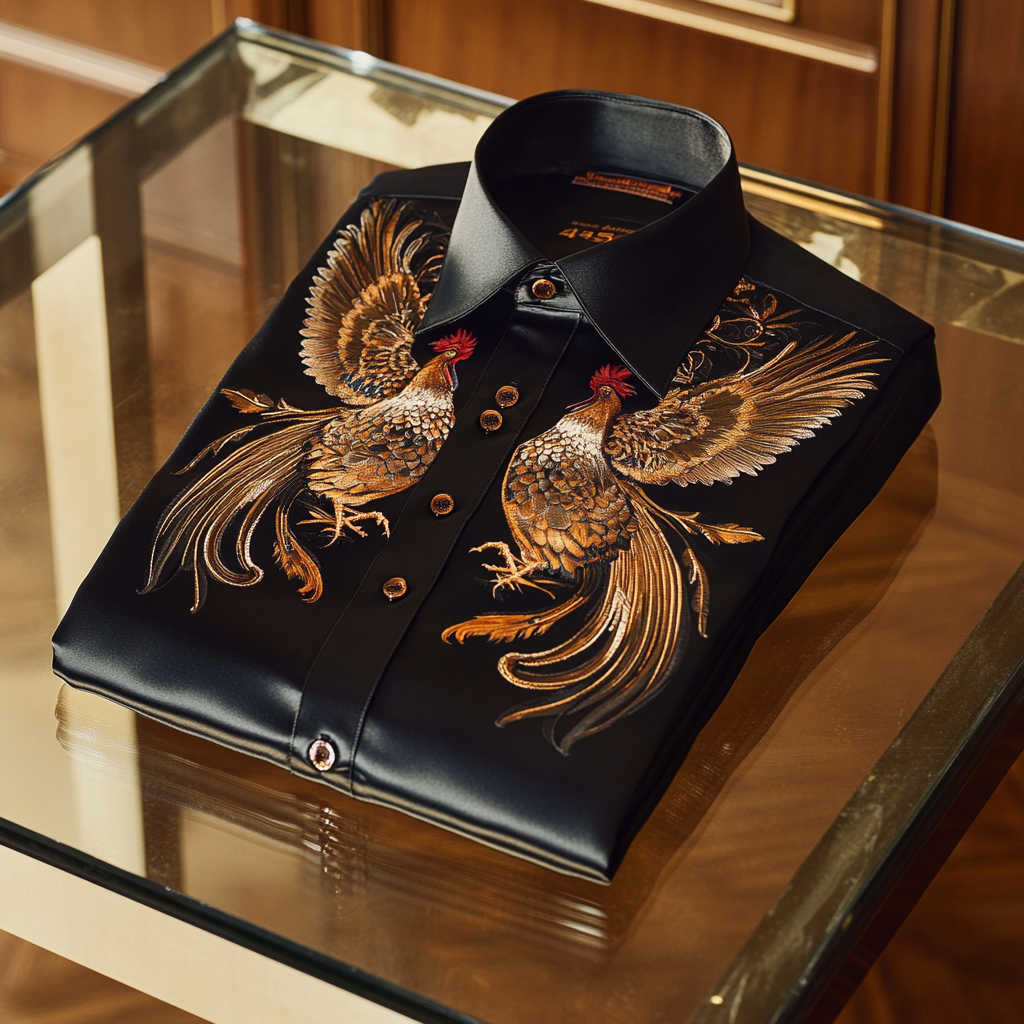 Men classic stylized rooster designformal casual long sleeve shirt