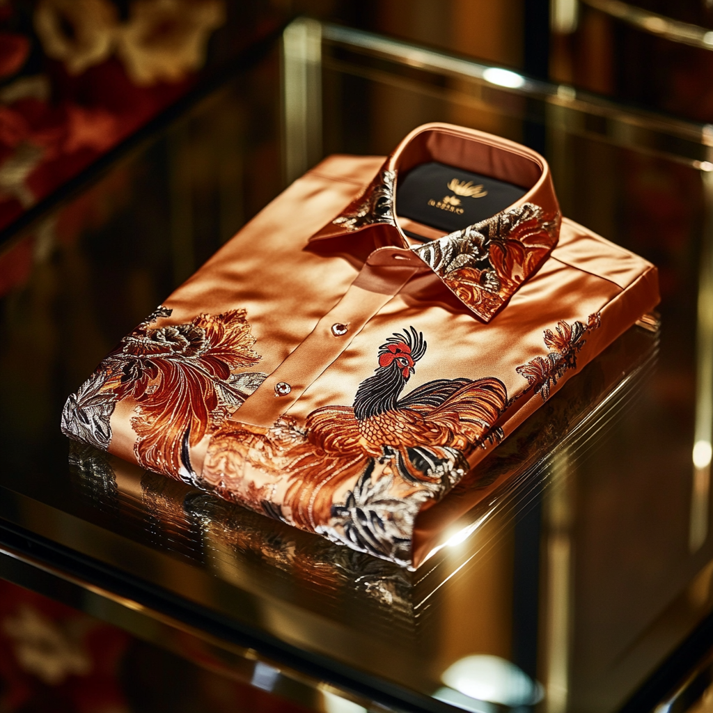 Men classic stylized rooster designformal casual long sleeve shirt