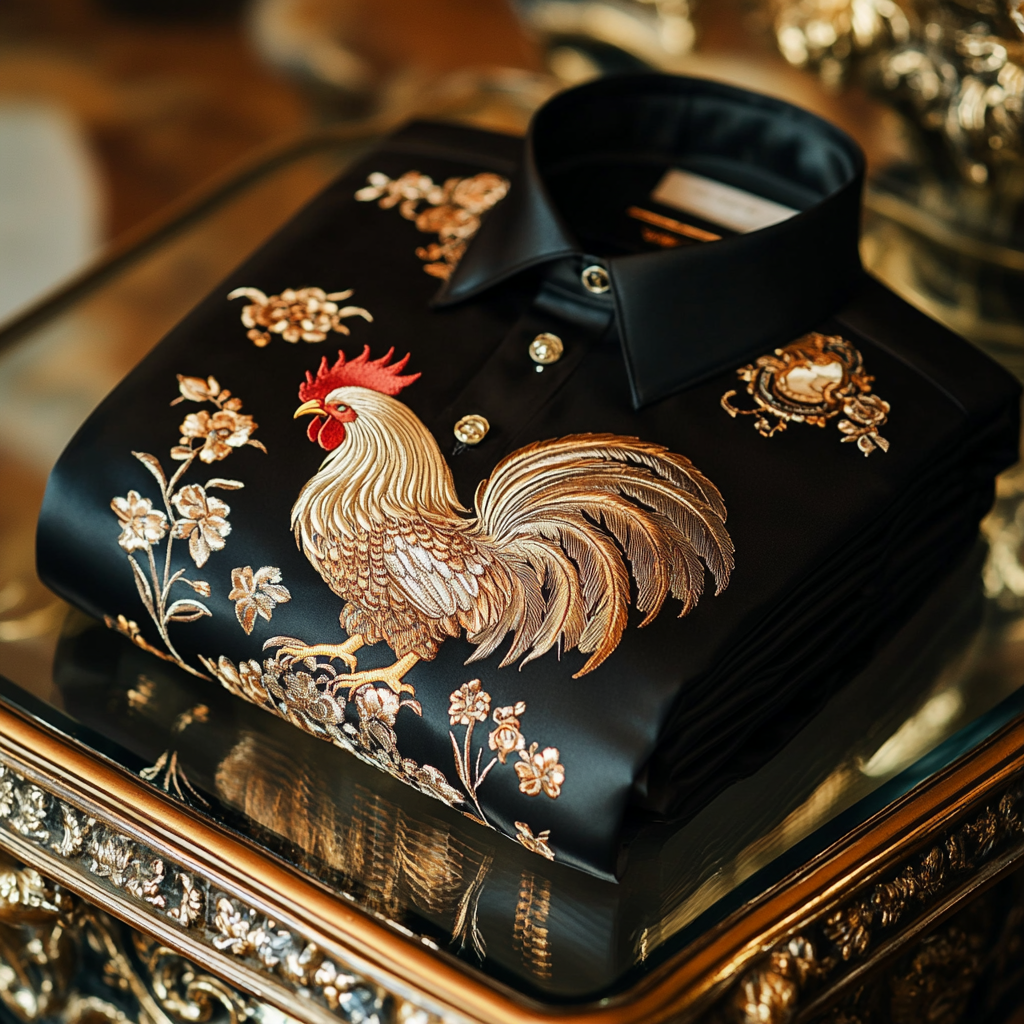 Men classic stylized rooster designformal casual long sleeve shirt