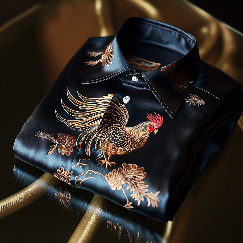 Men classic stylized rooster designformal casual long sleeve shirt