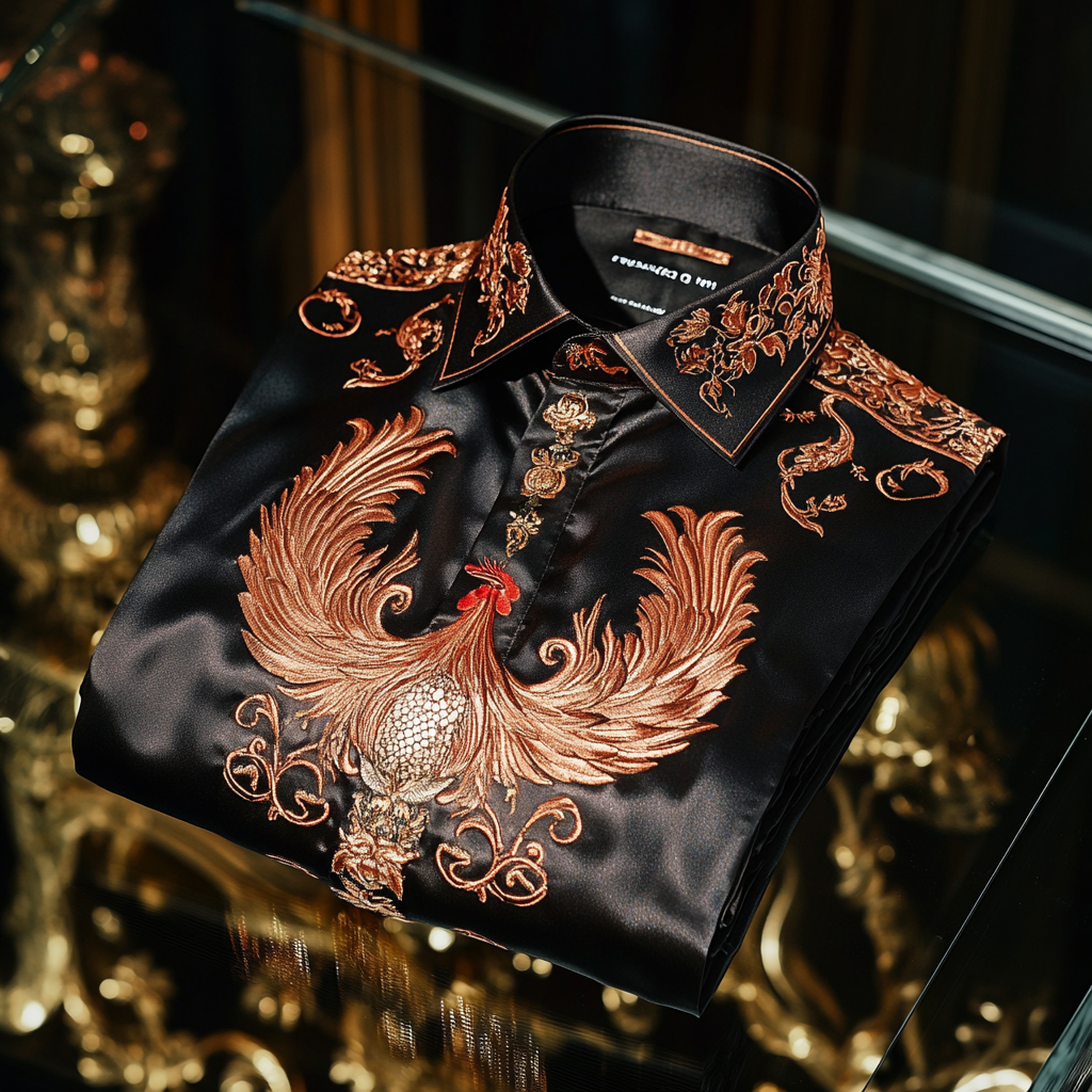 Men classic stylized rooster designformal casual long sleeve shirt