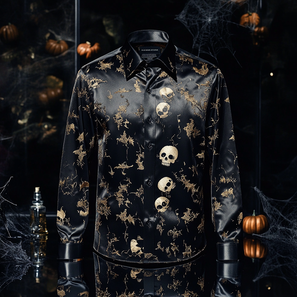 High-Quality Silk Halloween-Themed  long sleeve shirt