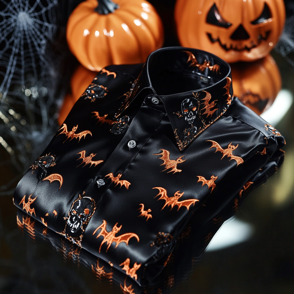 High-Quality Silk Halloween-Themed  long sleeve shirt
