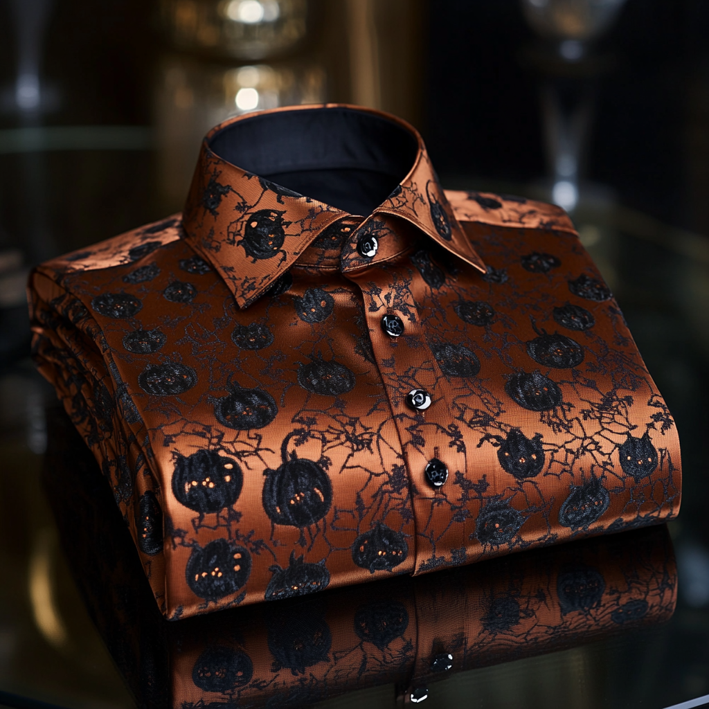 High-Quality Silk Halloween-Themed  long sleeve shirt